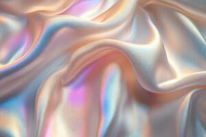 Luxurious satin fabric reflects light with iridescent colors in gentle, flowing patterns photo