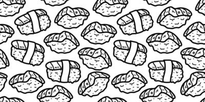 sushi pattern background. Seamless sushi pattern. Japanese food seamless pattern. sushi doodle illustration. Japanese rice balls seamless pattern background. vector