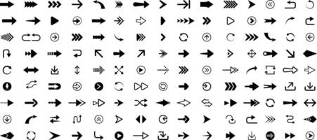 Arrows black and white icons set. Next, forward, previous, up and down buttons, Pointers in circle and rectangle, isolated symbols pack. vector
