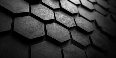 A textured hexagonal pattern forms a dark surface with soft light enhancing its depth photo