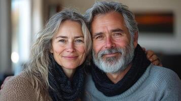 Happy couple enjoys each other's company in a warm, inviting atmosphere photo