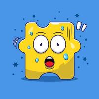 Shocked expression face illustration cartoon with many sweat in part of body. cute puzzle character cartoon icon illustration concept. vector