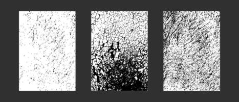 Set of grunge cracked and shabby textures. Worn grainy grunge background. Rough effect of ice, snow for winter design. Black and white color. Dirty eroded vintage background. vector