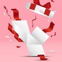 open white box floating with red ribbon vector