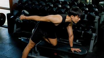 Exercise activities to build muscle for a healthy body, such as lifting weights with dumbbells and weighted iron balls. photo