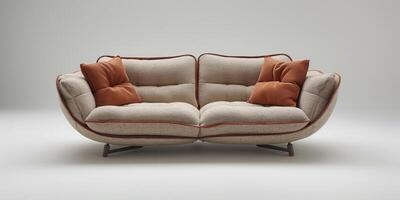 Stylish sofa featuring plush fabric and accent pillows in a bright studio setting photo
