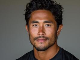 A man with a confident expression poses against a simple backdrop photo