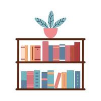 bookshelf with plant and books on it vector