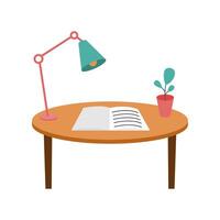 a table with a lamp and book on it vector