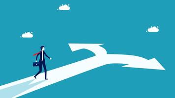businessman walking on arrow pointing to different direction vector