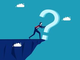 businessman climbing the cliff to find the answer to the question mark vector