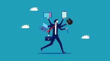 businessman with multiple tasks and documents on his head vector