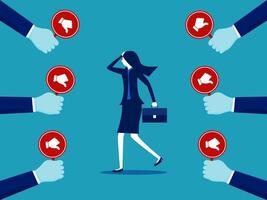 a woman in business attire is surrounded by many hands vector