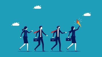 business people running with a torch in their hands vector