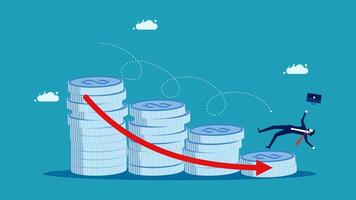 businessman climbing up a stack of coins with an arrow pointing up vector