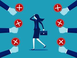 a woman in business attire is surrounded by many hands vector