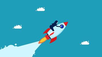 a person riding on a rocket with clouds in the background vector