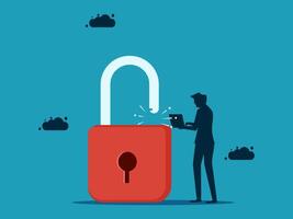 a man is holding a padlock and looking at it vector