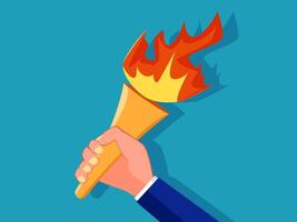 hand holding a torch with fire in it vector
