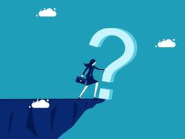 businesswoman standing on the edge of a cliff with question mark vector