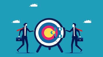 businessmen holding a target in front of a target vector