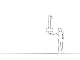 one line drawing of a man holding a key vector