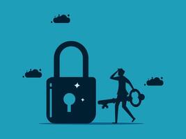 a man is walking towards a lock with a key vector