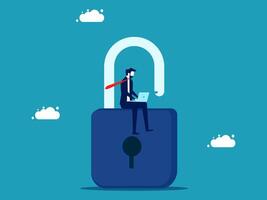 man sitting on top of a padlock vector