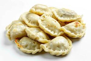A Pile of Fried Dumplings on a White Background photo