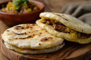 Grilled Flatbread Sandwich with Meat and Yellow Filling photo