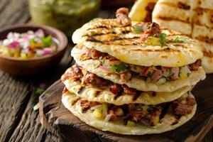 Grilled Flatbread Tacos with Meat, Onions, and Cilantro photo
