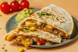 Crispy Quesadillas with Melted Cheese, Corn, and Peppers photo