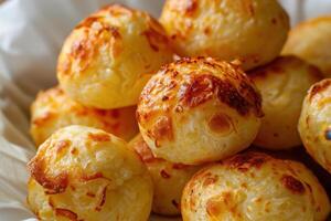 Close-up of Golden Brown Cheesy Bread Rolls photo