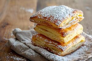 Stack of Puff Pastry Squares Covered in Powdered Sugar photo