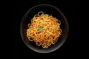 A Plate of Noodles with Sauce and Parsley Garnishing photo