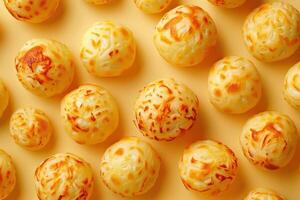 Golden Brown, Crispy Potato Balls on Yellow Background photo