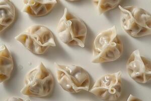 Close-up of Steamed Dumplings on a White Surface photo
