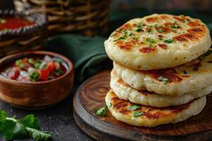 Stacked Flatbreads with Parsley and a Side of Salsa photo
