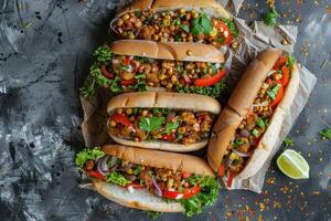Spicy Chickpea and Vegetable Sandwiches on Parchment Paper photo