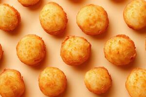 Golden Brown Fried Potato Balls on Orange Background photo