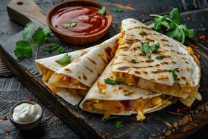 Crispy Quesadillas with Melted Cheese, Corn, and Onion photo