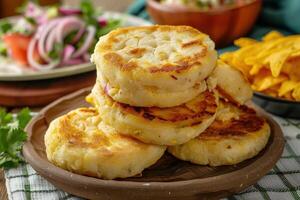 Stack of Fried Potato Cakes on a Clay Plate photo