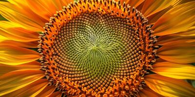 Symmetrical pattern of sunflower seeds in a sunflower head photo
