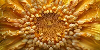 Symmetrical pattern of sunflower seeds in a sunflower head photo
