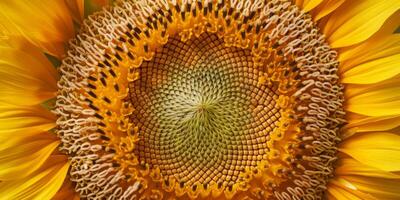 Symmetrical pattern of sunflower seeds in a sunflower head photo
