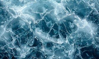 The frozen surface of the Arctic Ocean at the North Pole, with intricate patterns of ice and snow photo