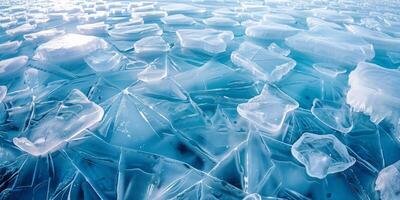Intricate ice patterns on a frozen lake photo