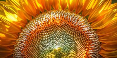 Symmetrical pattern of sunflower seeds in a sunflower head photo