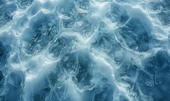The frozen surface of the Arctic Ocean at the North Pole, with intricate patterns of ice and snow photo
