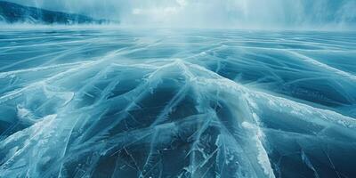 Intricate ice patterns on a frozen lake photo